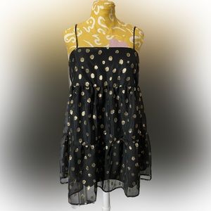 Black ruffle tier full mini babydoll dress gold metallic Polkadot Minnie Barbie